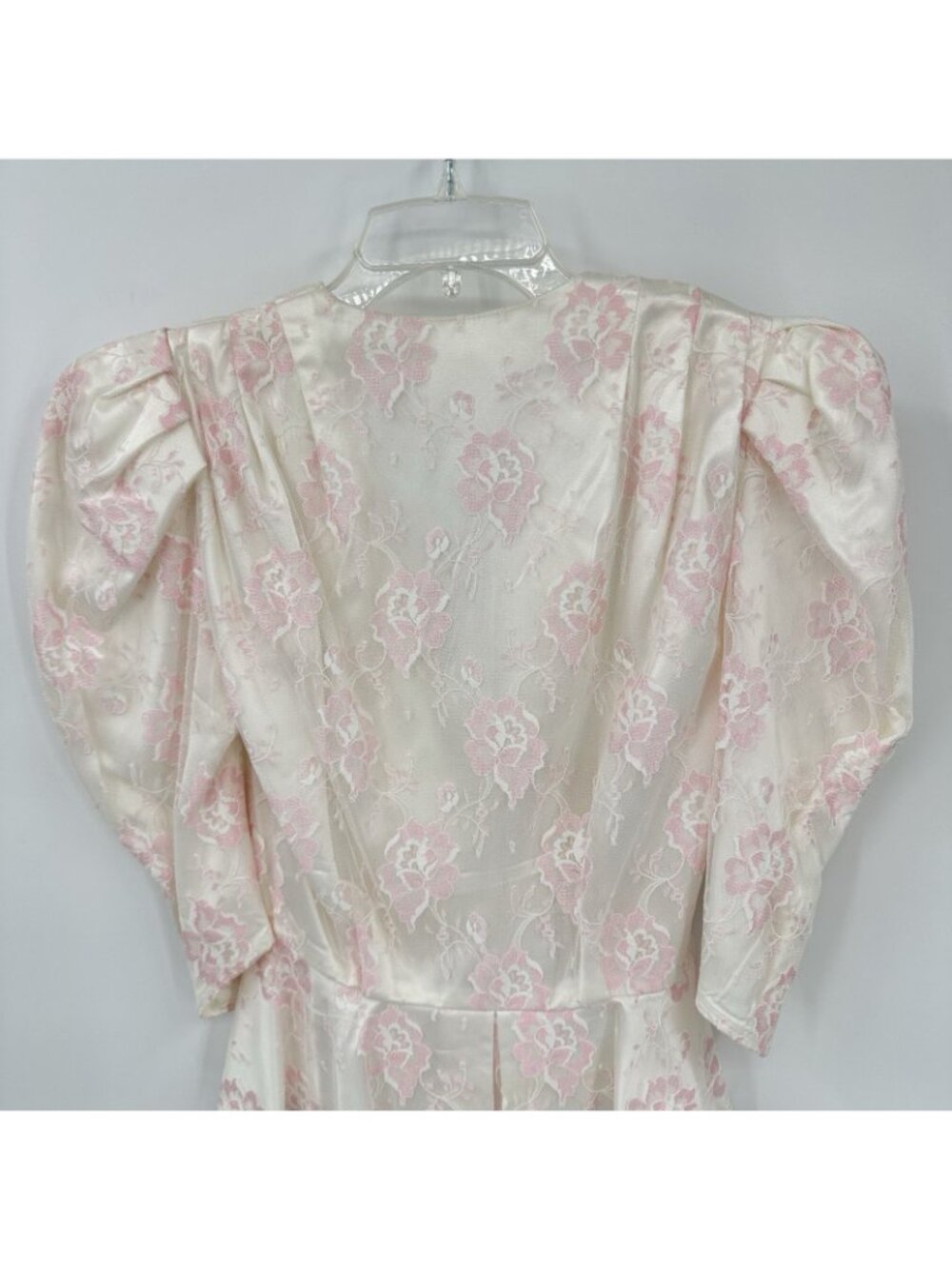 vintage 80s COQUETTE FLORAL BLOUSE XS victorian puff shoulders pink peplum retro - Picture 8 of 11